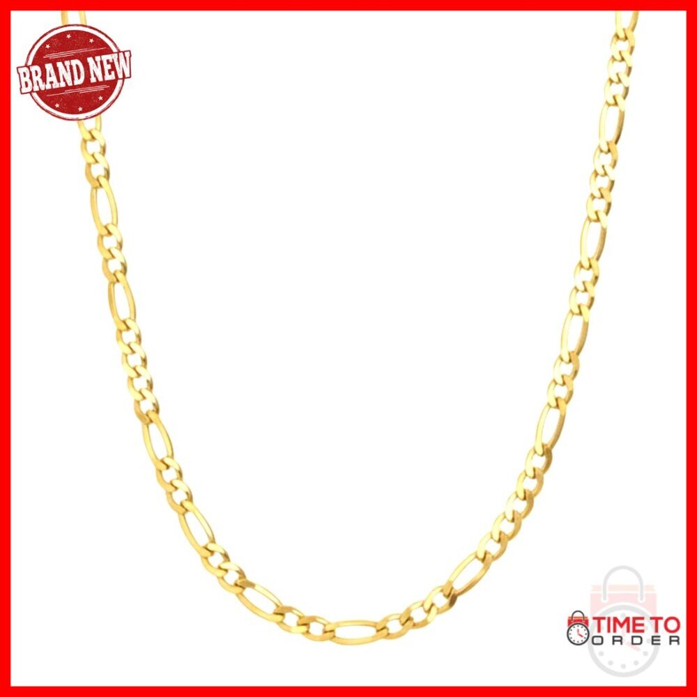 14K Yellow Gold Figaro Chain Necklace Diamond Cut Lobster Clasp